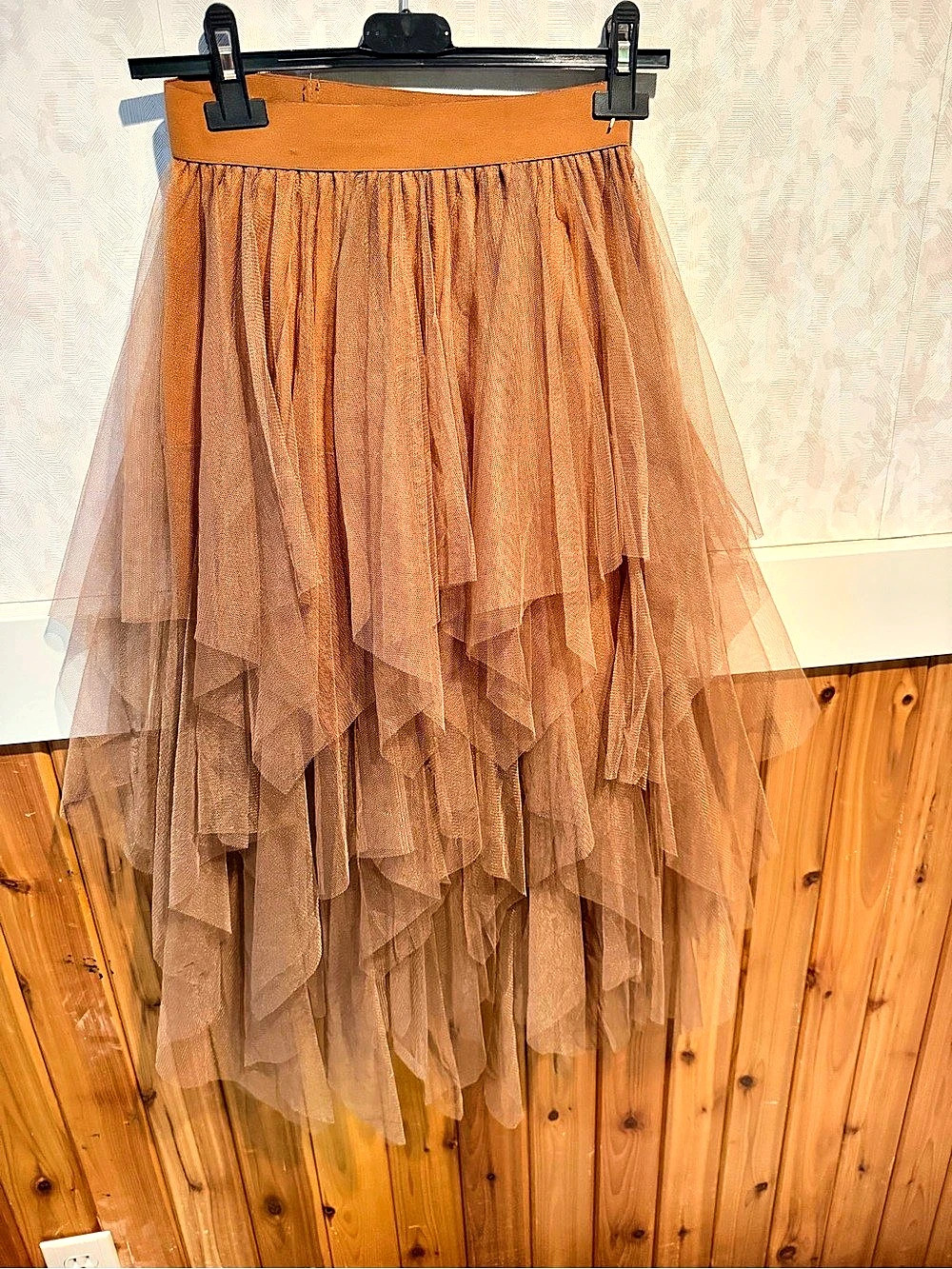Cellabie Layered Tulle Maxi Skirt in Brown Like New